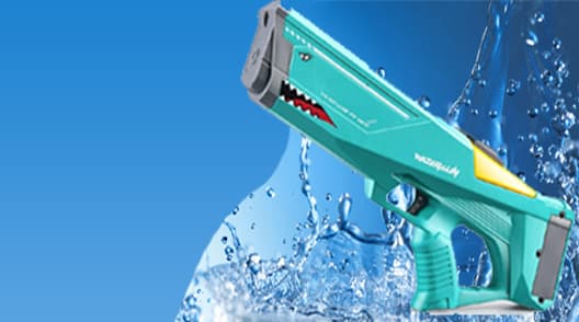Teal water gun with splashing water